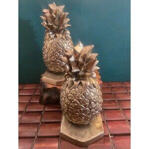 Pineapple Bookends By Victor For PM Craftsman Vintage Mid Century Goldtone Brass